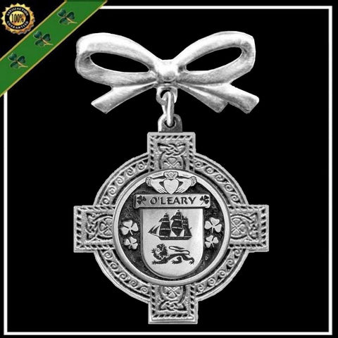 O'Leary Irish Coat of Arms Celtic Cross Bow Brooch