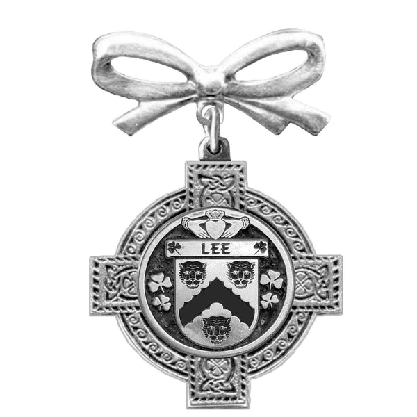 Lee Irish Coat of Arms Celtic Cross Bow Brooch