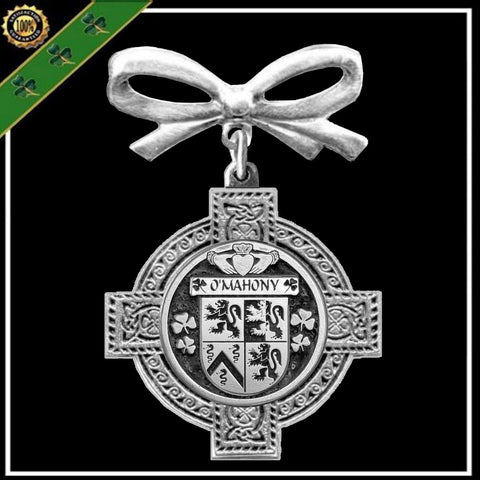 O'Mahony Irish Coat of Arms Celtic Cross Bow Brooch