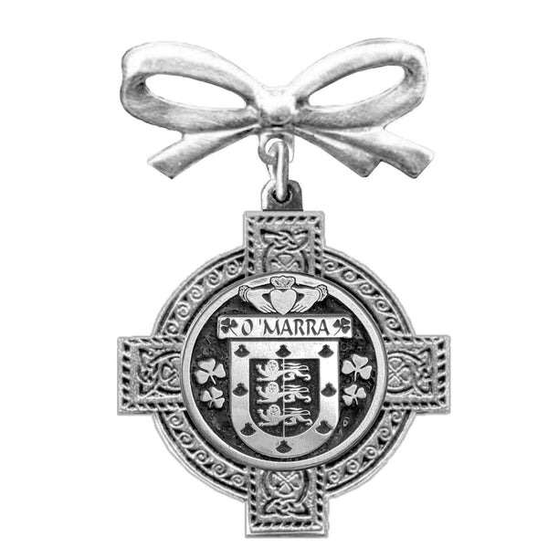 O'Marra Allen Irish Coat of Arms Celtic Cross Bow Brooch