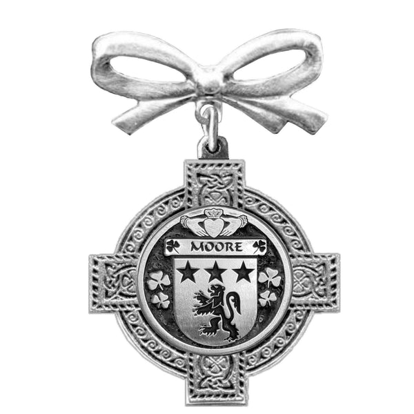 Moore Irish Coat of Arms Celtic Cross Bow Brooch