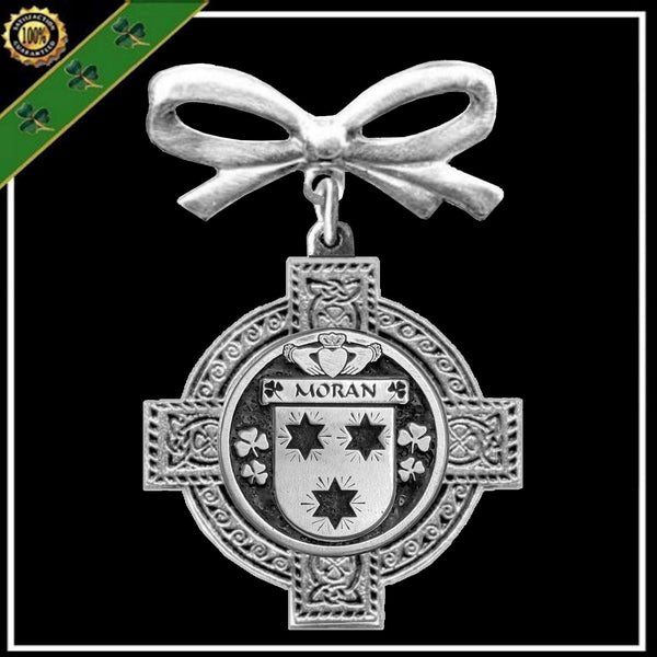 Moran Irish Coat of Arms Celtic Cross Bow Brooch