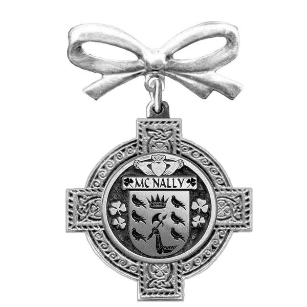 McNally Irish Coat of Arms Celtic Cross Bow Brooch