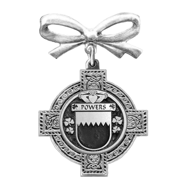 Powers Irish Coat of Arms Celtic Cross Bow Brooch
