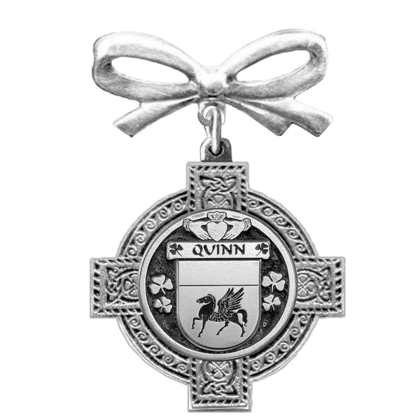 Quinn Irish Coat of Arms Celtic Cross Bow Brooch
