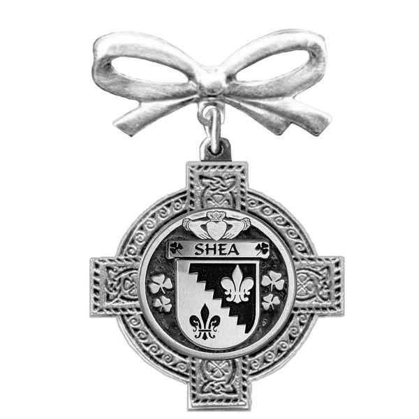 Shea Irish Coat of Arms Celtic Cross Bow Brooch