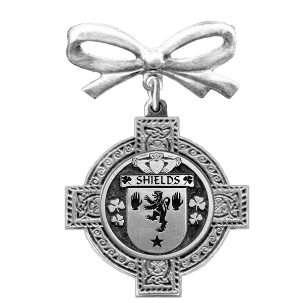Shields Irish Coat of Arms Celtic Cross Bow Brooch