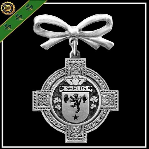 Shields Irish Coat of Arms Celtic Cross Bow Brooch