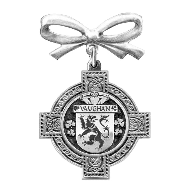 Vaughan Irish Coat of Arms Celtic Cross Bow Brooch