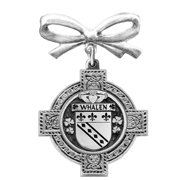 Whalen Irish Coat of Arms Celtic Cross Bow Brooch