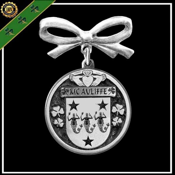 McAuliffe Irish Coat of Arms Disk Bow Brooch