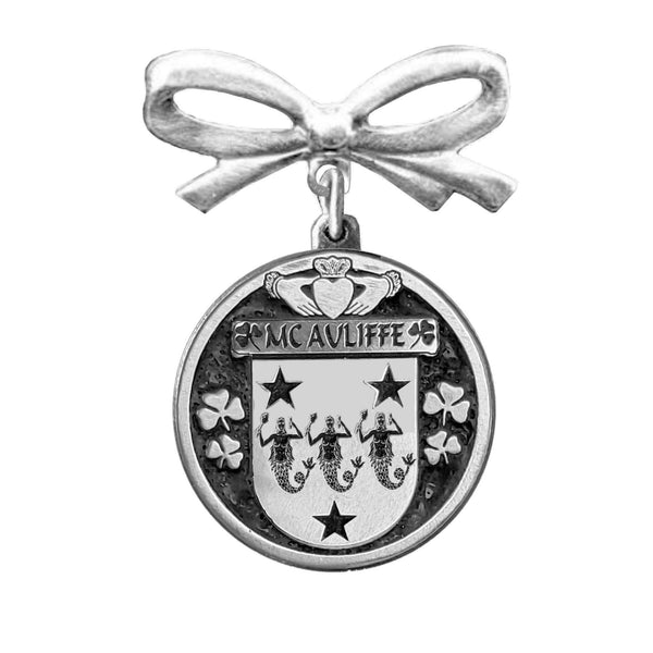 McAuliffe Irish Coat of Arms Disk Bow Brooch