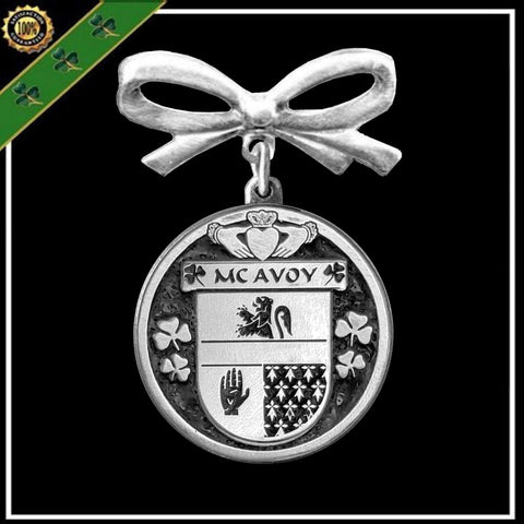 McAvoy Irish Coat of Arms Disk Bow Brooch