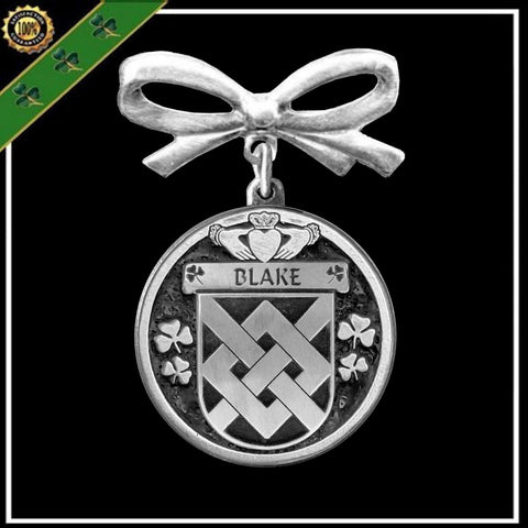 Blake Irish Coat of Arms Disk Bow Brooch