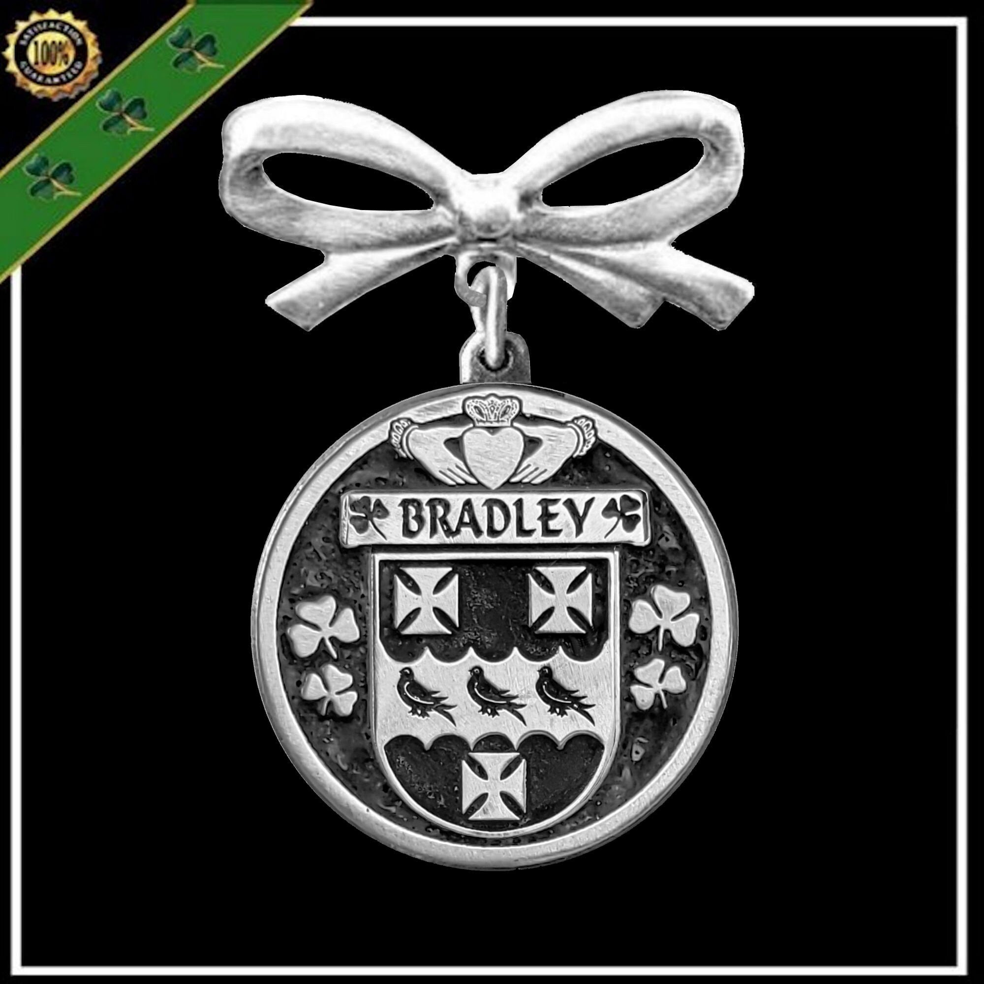 Bradley Irish Coat of Arms Disk Bow Brooch
