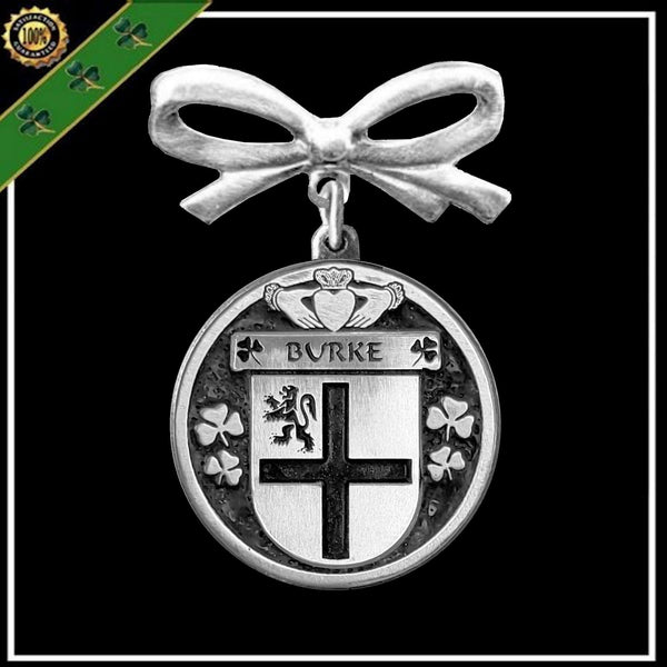 Burke Irish Coat of Arms Disk Bow Brooch