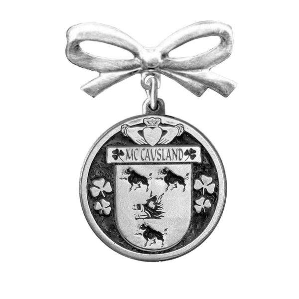 McCausland Irish Coat of Arms Disk Bow Brooch