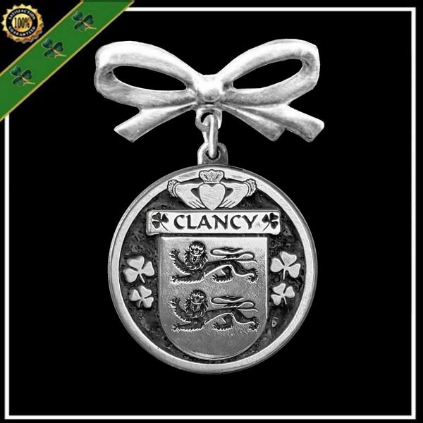 Clancy Irish Coat of Arms Disk Bow Brooch