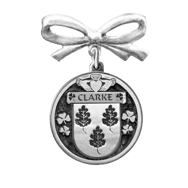 Clarke Irish Coat of Arms Disk Bow Brooch