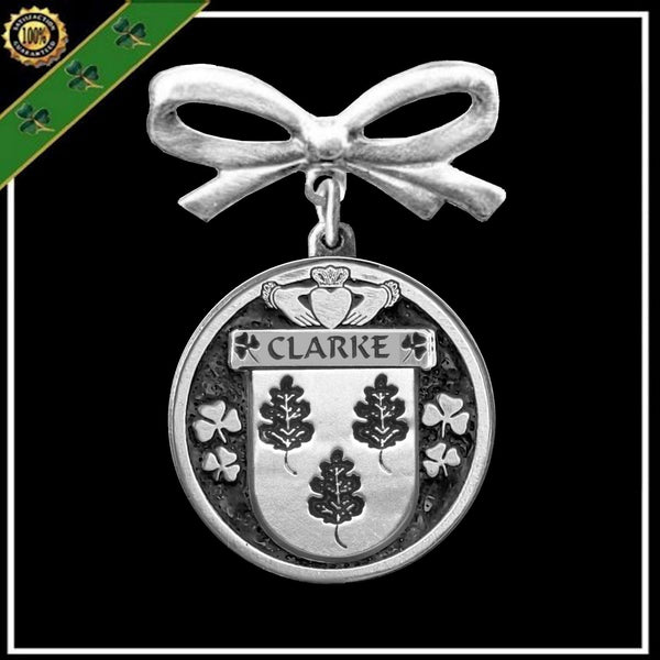 Clarke Irish Coat of Arms Disk Bow Brooch