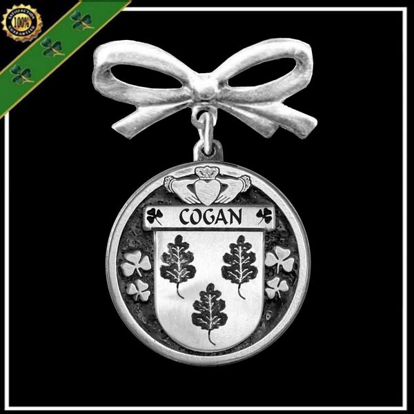 Cogan Irish Coat of Arms Disk Bow Brooch
