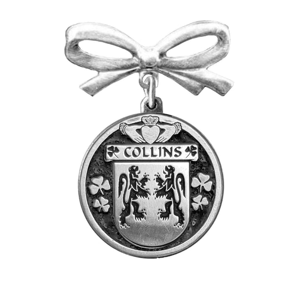 Collins Irish Coat of Arms Disk Bow Brooch
