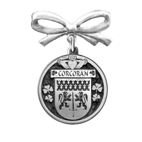 Corcoran Irish Coat of Arms Disk Bow Brooch