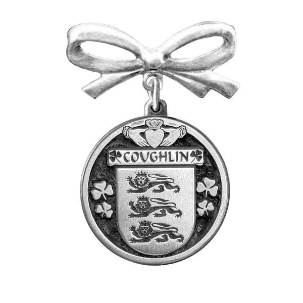 Coughlin Irish Coat of Arms Disk Bow Brooch