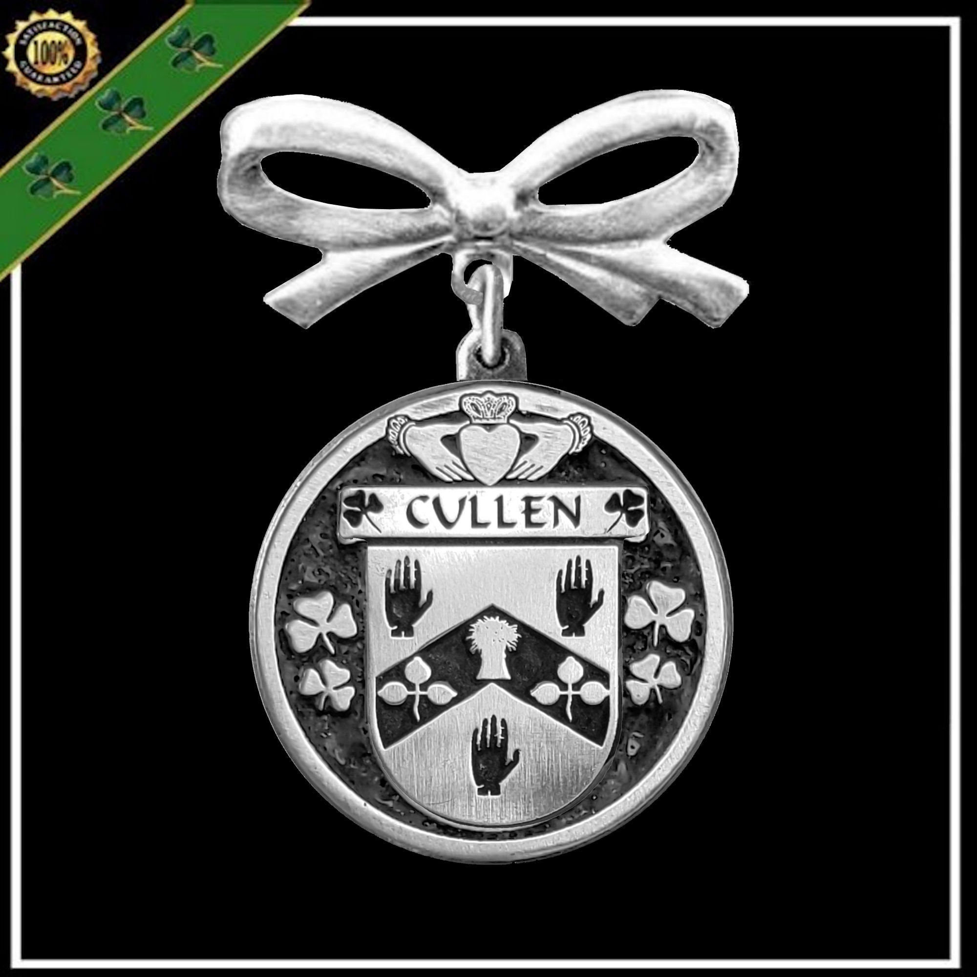 Cullen Irish Coat of Arms Disk Bow Brooch