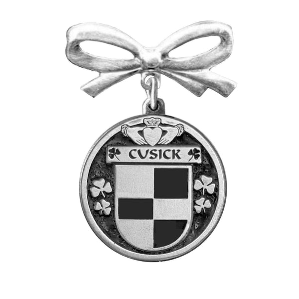 Cusick Irish Coat of Arms Disk Bow Brooch