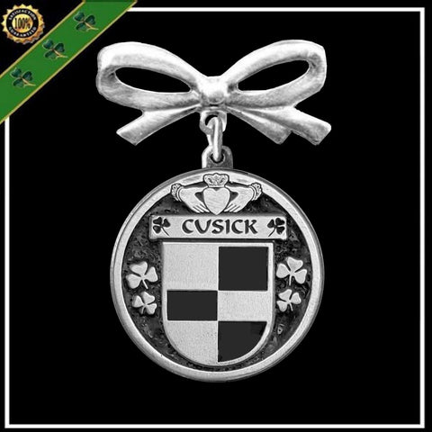 Cusick Irish Coat of Arms Disk Bow Brooch