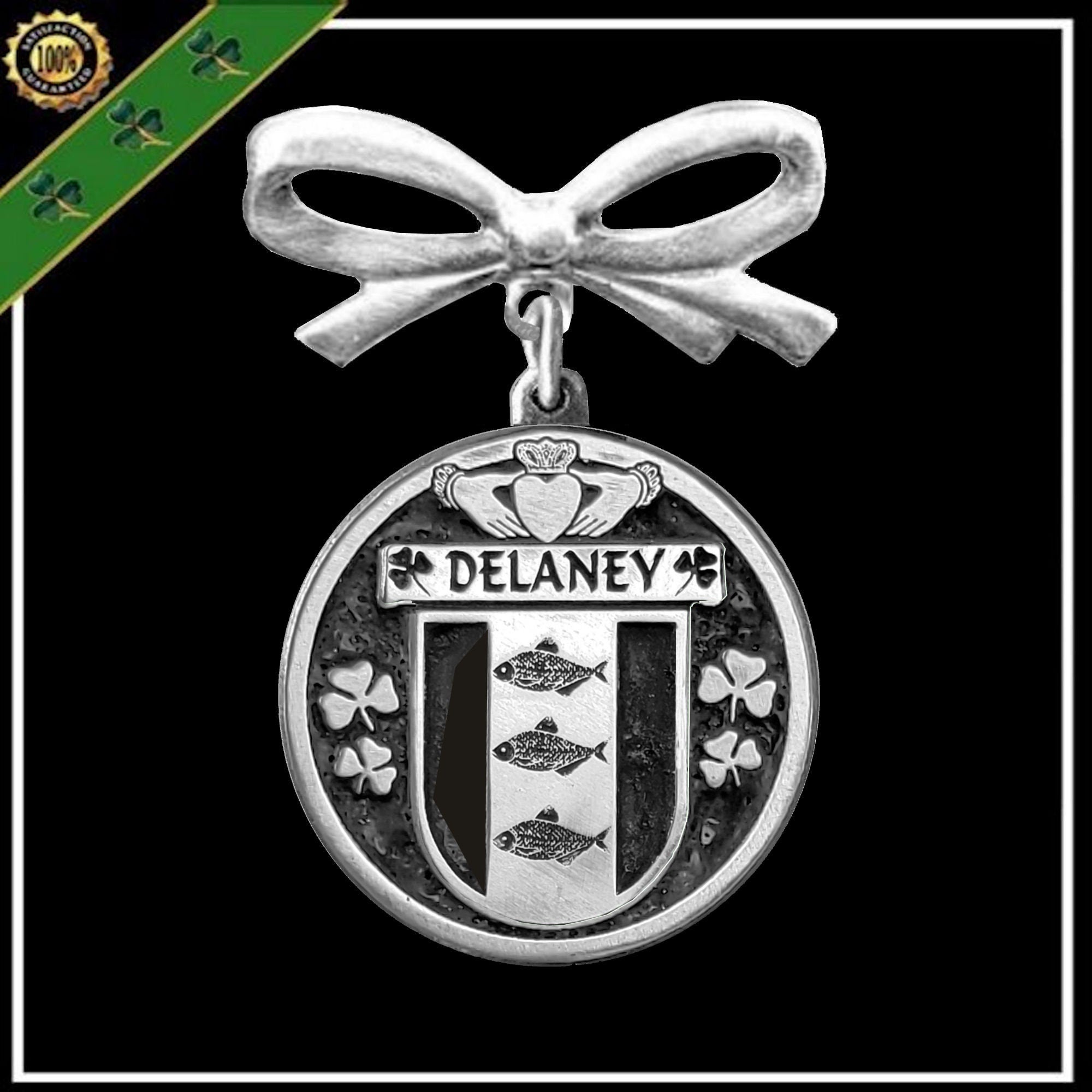 Delaney Irish Coat of Arms Disk Bow Brooch