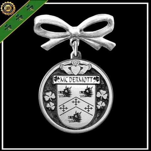 McDermott Irish Coat of Arms Disk Bow Brooch