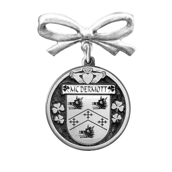 McDermott Irish Coat of Arms Disk Bow Brooch