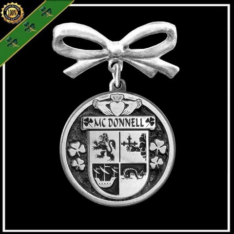 McDonnell Irish Coat of Arms Disk Bow Brooch