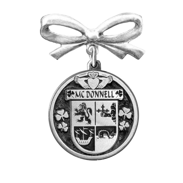 McDonnell Irish Coat of Arms Disk Bow Brooch