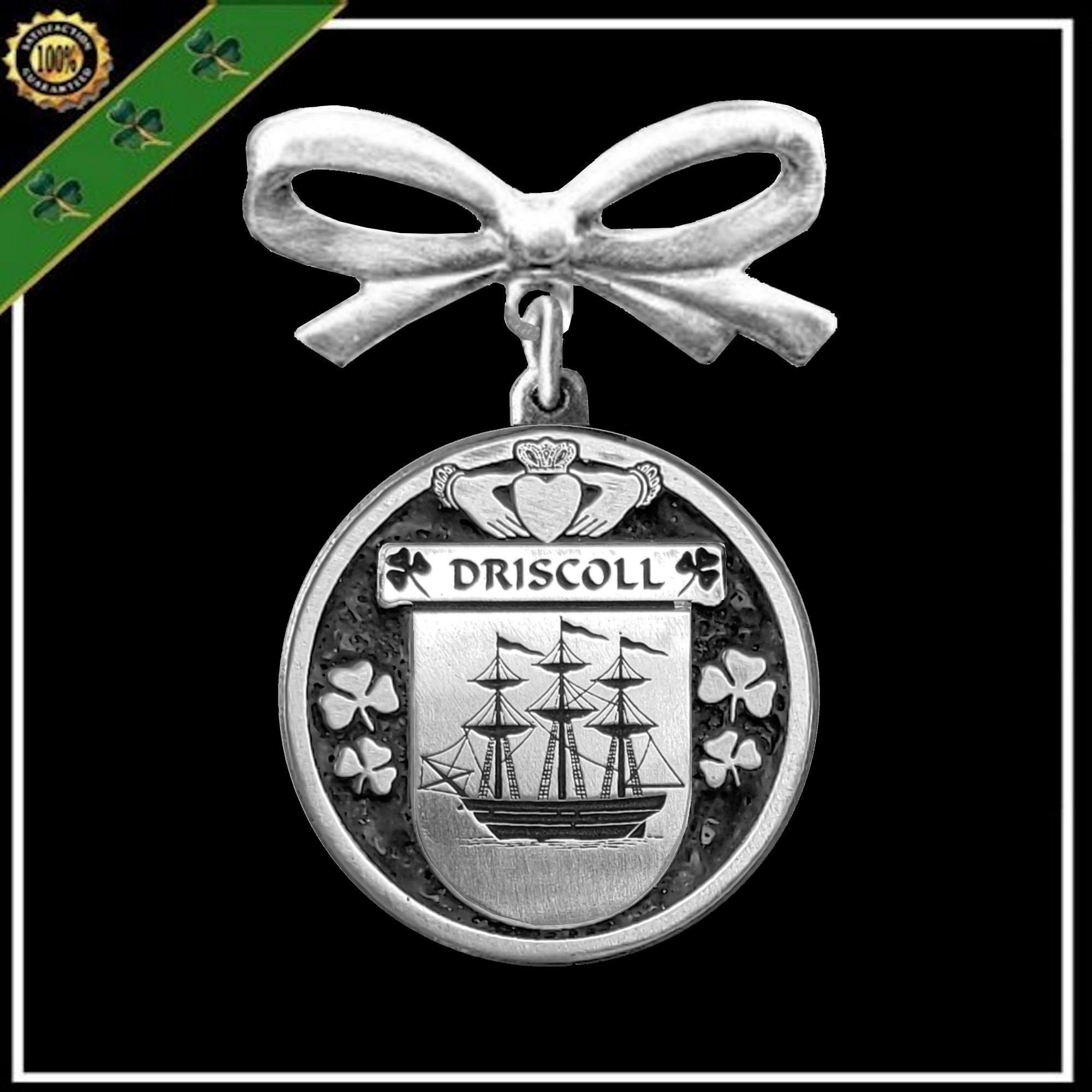Driscoll Irish Coat of Arms Disk Bow Brooch