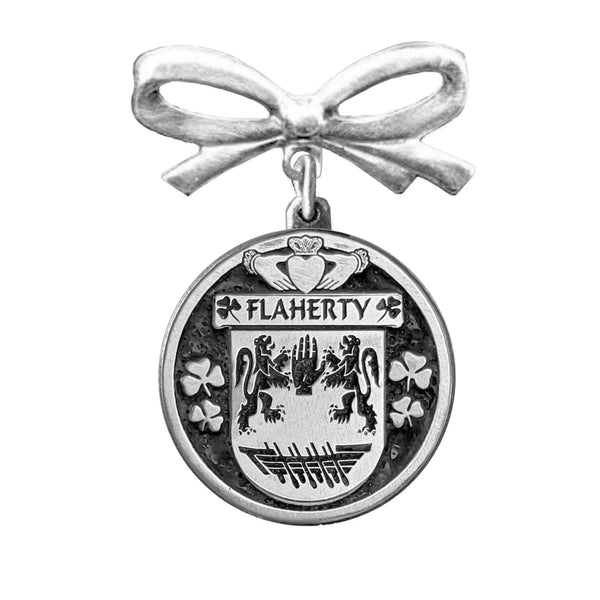 Flaherty Irish Coat of Arms Disk Bow Brooch