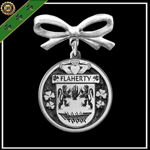 Flaherty Irish Coat of Arms Disk Bow Brooch