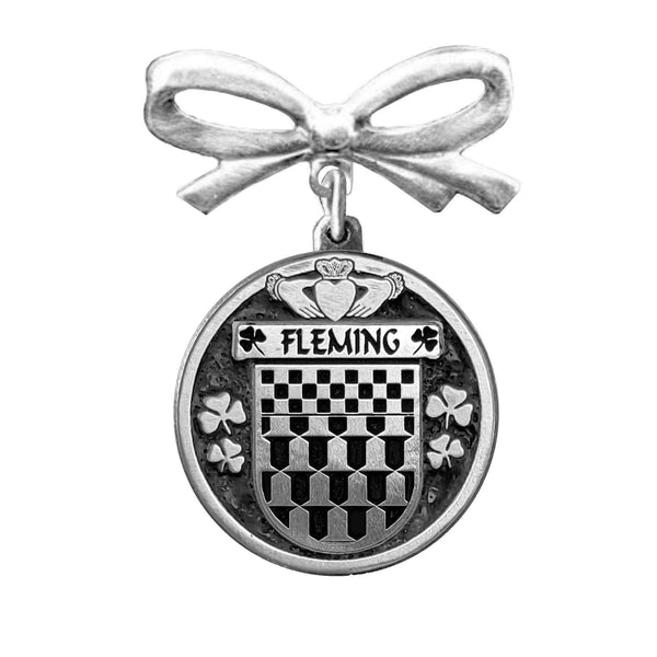 Fleming Irish Coat of Arms Disk Bow Brooch