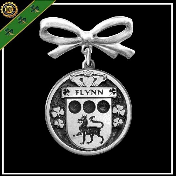 Flynn Irish Coat of Arms Disk Bow Brooch