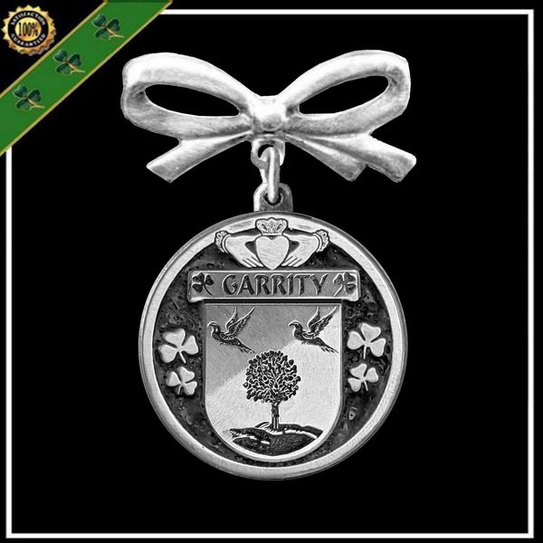 Garrity Irish Coat of Arms Disk Bow Brooch