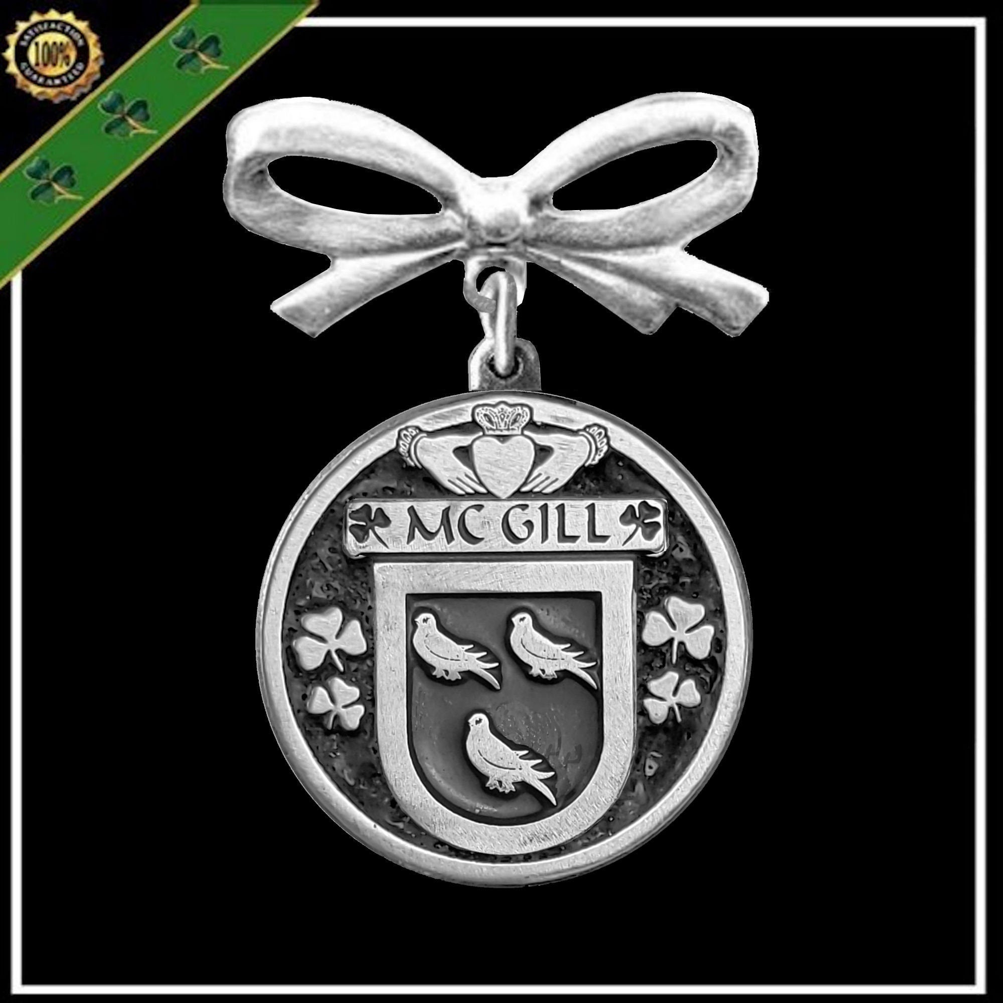 McGill Irish Coat of Arms Disk Bow Brooch