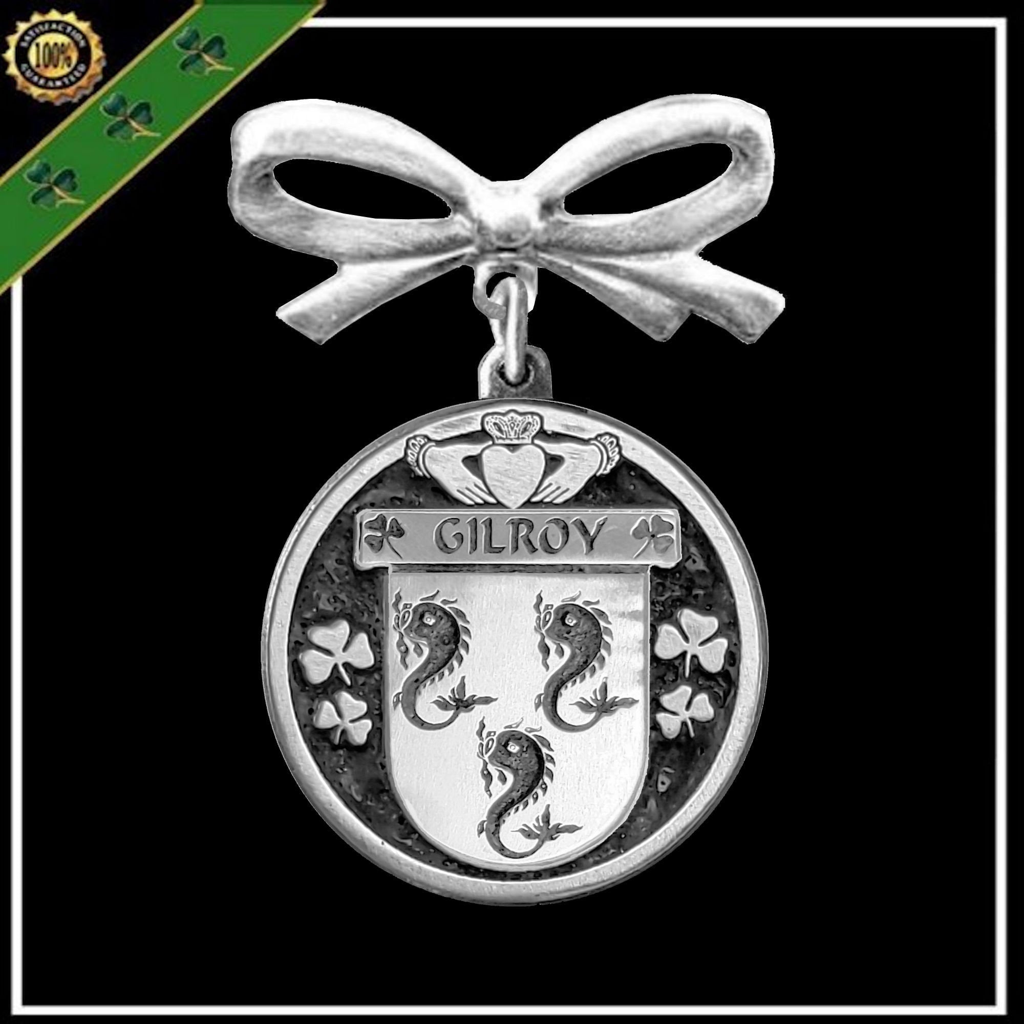Gilroy Irish Coat of Arms Disk Bow Brooch