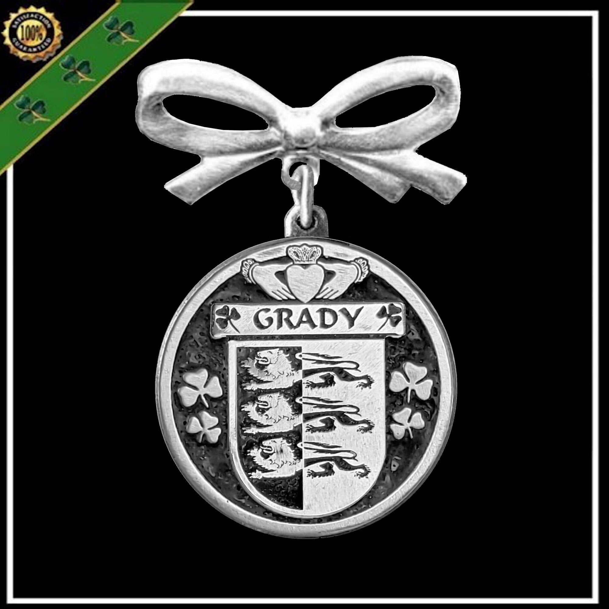 Grady Irish Coat of Arms Disk Bow Brooch