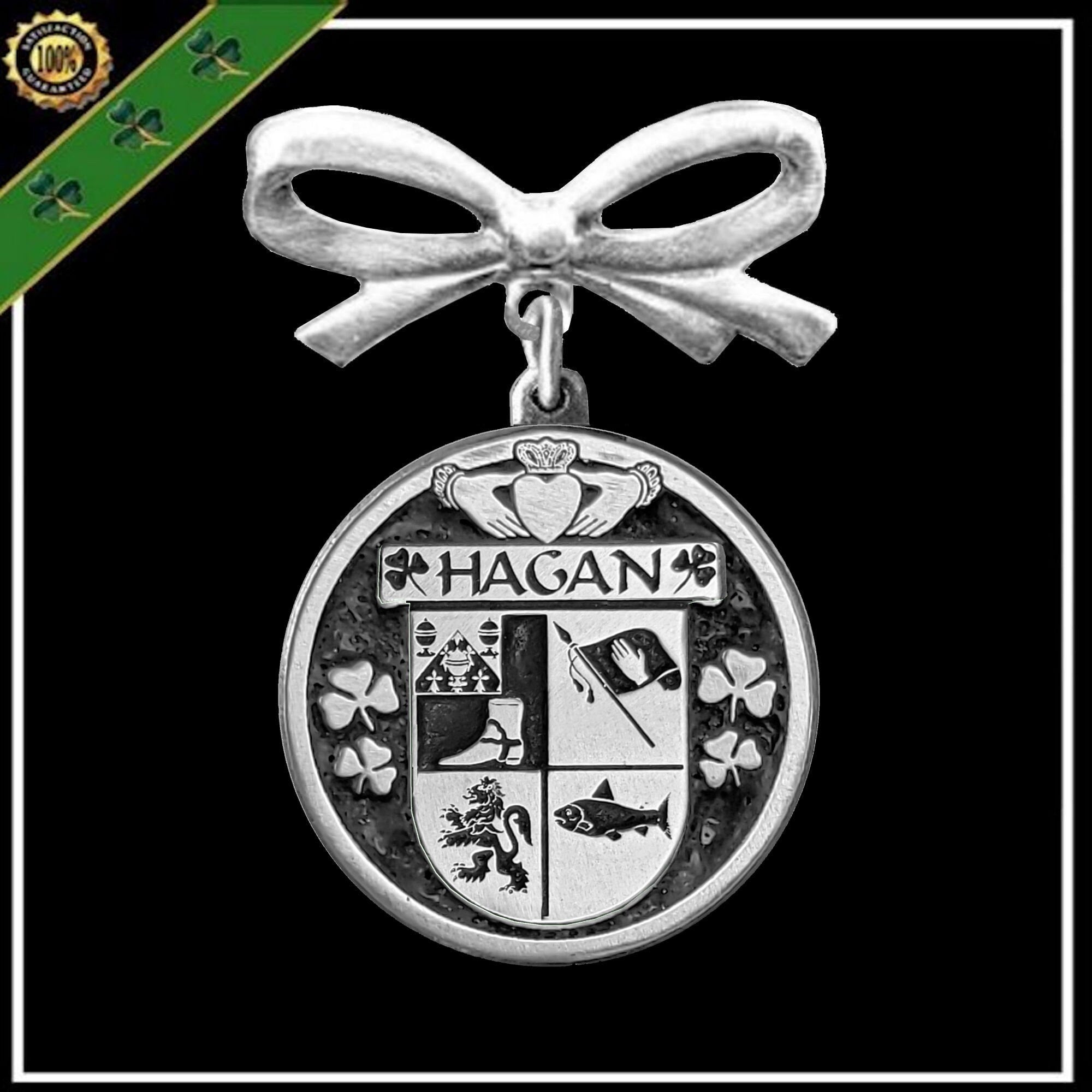 Hagan Irish Coat of Arms Disk Bow Brooch