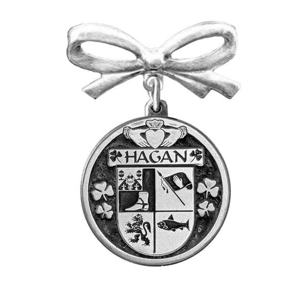 Hagan Irish Coat of Arms Disk Bow Brooch
