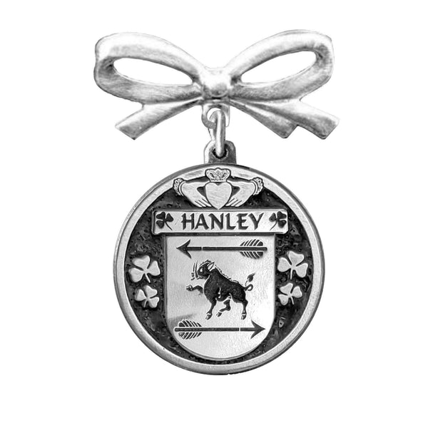 Hanley Irish Coat of Arms Disk Bow Brooch