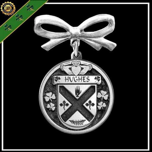 Hughes Irish Coat of Arms Disk Bow Brooch