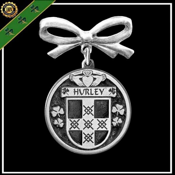 Hurley Irish Coat of Arms Disk Bow Brooch